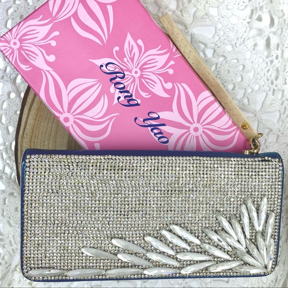 Rhinestone and Teal Clutch/Wristlet